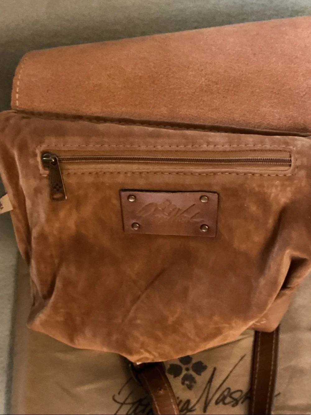 Patricia Nash Cognac Map-Print Leather Messenger Crossbody